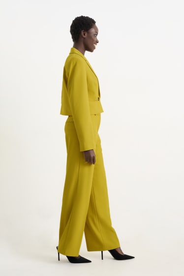 Women - Business trousers - high waist - wide leg - mustard yellow