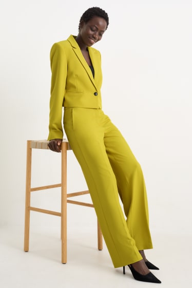 Femei - Pantaloni office - talie înaltă - wide leg - galben muștar