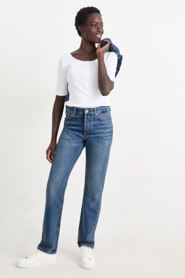 Women - Straight jeans - mid-rise waist - blue denim