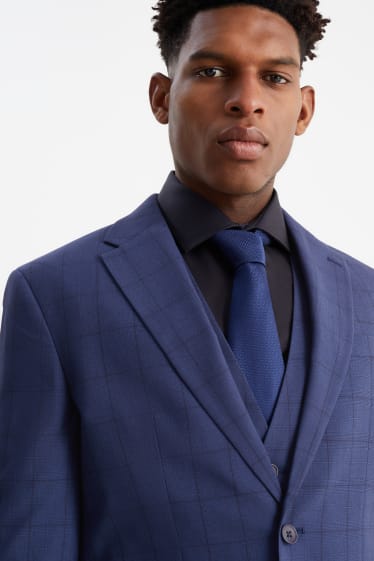 Men - Suit with tie - regular fit - 4 piece - check - blue