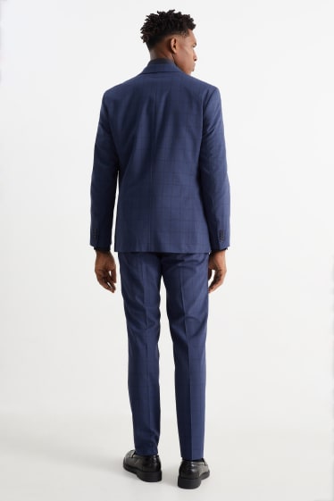 Uomo - Completo con cravatta - regular fit - 4 pezzi - a quadri - blu