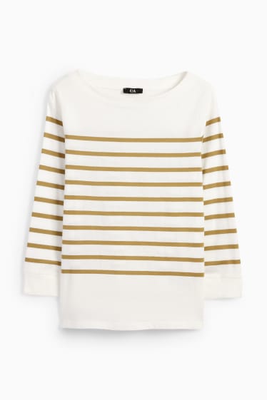 Women - Long sleeve top - striped - brown / cremewhite