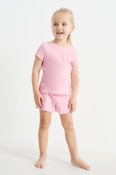 Bambini - Confezione da 2 - fiori - pigiama corto - 4 pezzi - rosa
