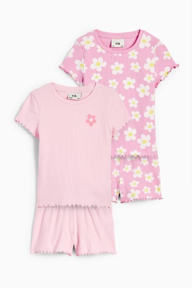 Bambini - Confezione da 2 - fiori - pigiama corto - 4 pezzi - rosa