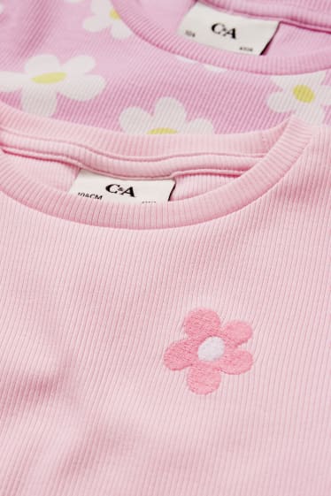 Dzieci - Wielopak 2 szt. - kwiatek - krótka piżama - 4 części - jasnoróżowy
