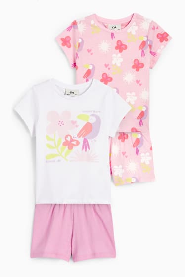 Dzieci - Wielopak, 2 szt. - tukan - krótka piżama - 4 części - biały / jasnoróżowy