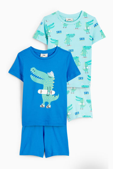 Nen/a - Paquet de 2 - cocodril skater - pijama curt - 4 peces - blau/turquesa