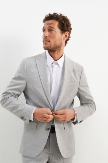 Pánské - Oblekové sako - slim fit - Flex - kostkované - šedá