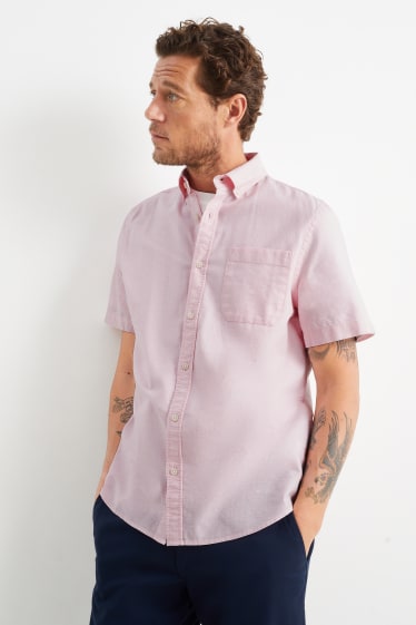 Pánské - Oxfordská košile - regular fit - button-down - růžová