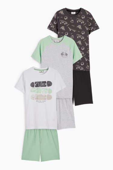 Kinder - Multipack 3er - Skater und BMX - Shorty-Pyjama - 6 teilig - hellgrün