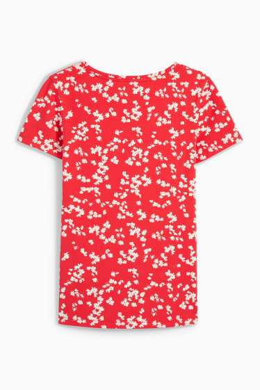 Dames - T-shirt - gebloemd - rood