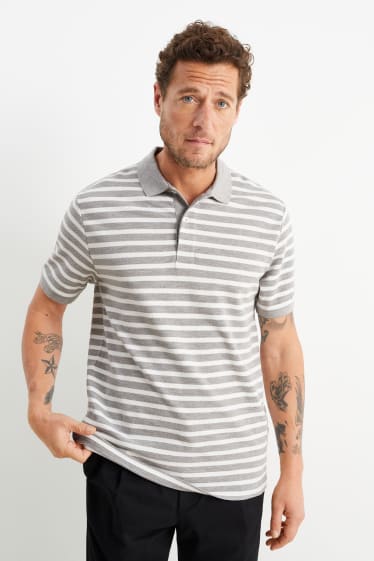 Men - Polo shirt - striped - gray