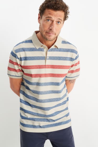 Men - Polo shirt - striped - beige / blue