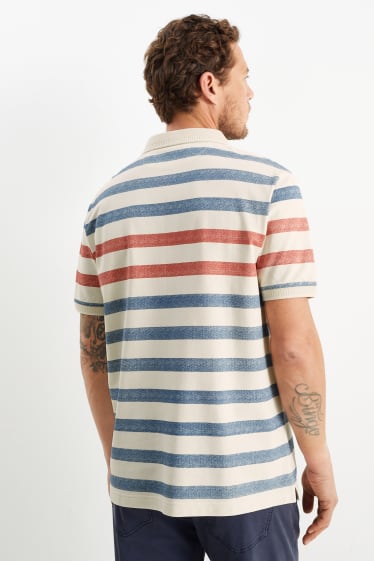 Men - Polo shirt - striped - beige / blue