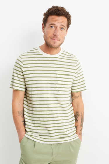 Hombre - Camiseta - de rayas - verde