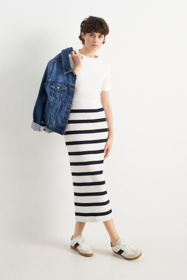 Women - Knitted skirt - striped - cremewhite
