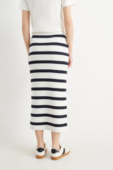 Women - Knitted skirt - striped - cremewhite