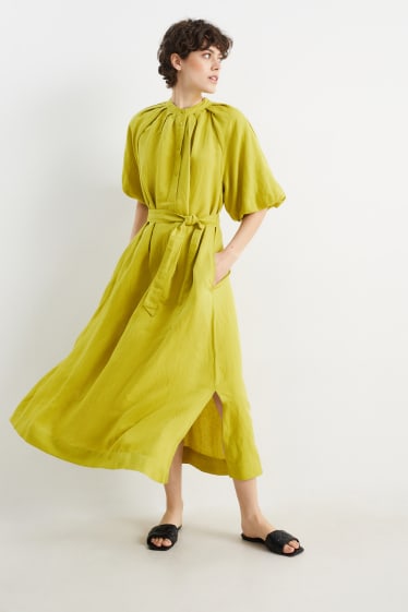 Mujer - Vestido camisero - mezcla de lino - verde