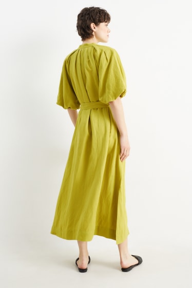 Dámské - Halenkové šaty - lněná směs - zelená