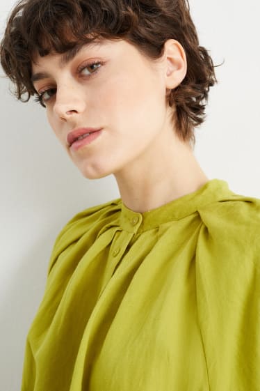 Mujer - Vestido camisero - mezcla de lino - verde