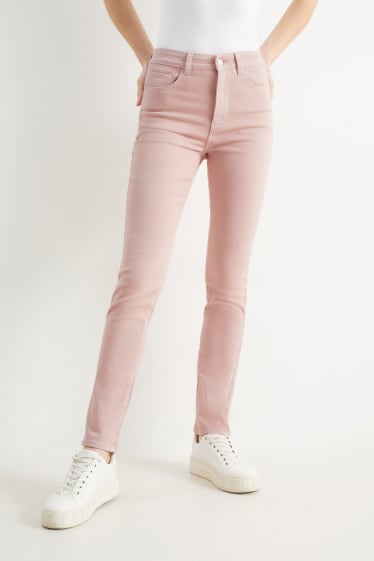 Dámské - Slim jeans - high waist - růžová