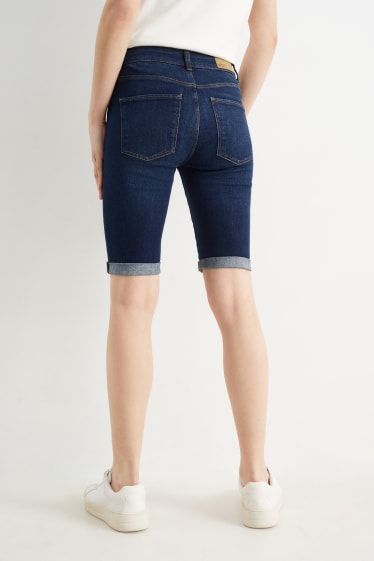 Dames - Bermuda van spijkerstof - mid waist - LYCRA® - jeansdonkerblauw