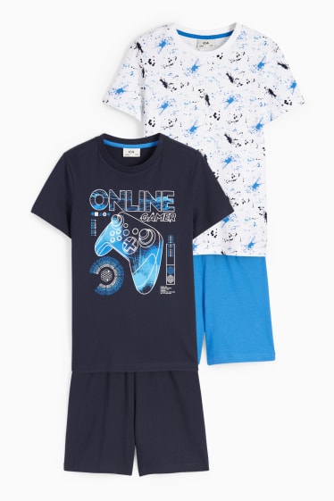 Bambini - Confezione da 2 - pigiama corto - videogame - 4 pezzi - blu scuro
