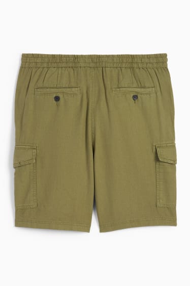 Hombre - Shorts cargo - mezcla de lino - verde oscuro