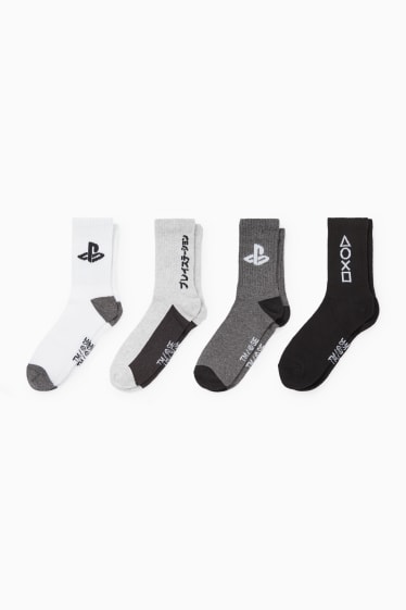 Dětské - Multipack 4 ks - PlayStation - ponožky s motivem - šedá/černá