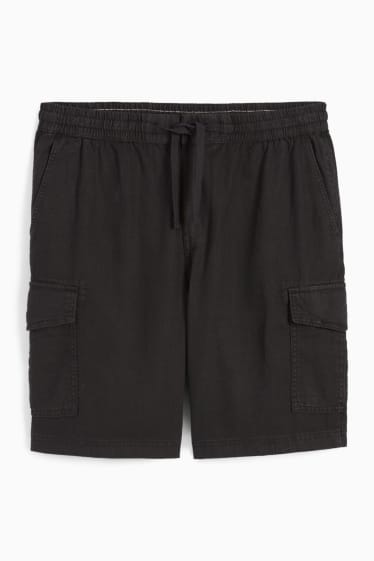 Hombre - Shorts cargo - mezcla de lino - negro