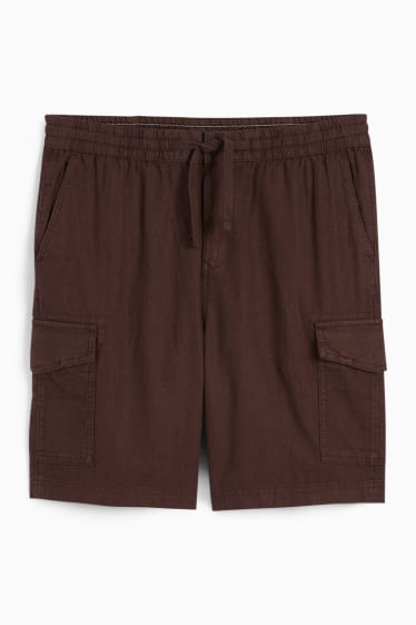 Home - Pantalons curts cargo - mescla de lli - marró fosc