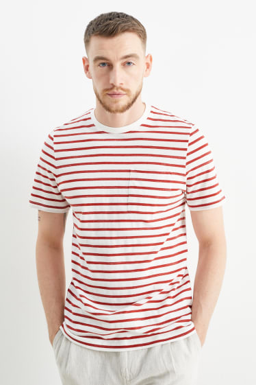 Men - T-shirt - striped - dark red