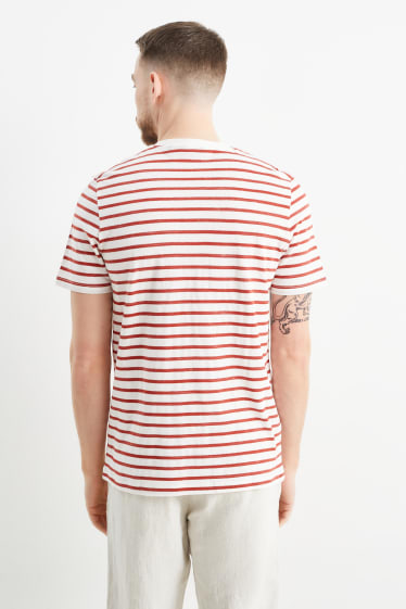 Uomo - T-shirt - a righe - rosso scuro