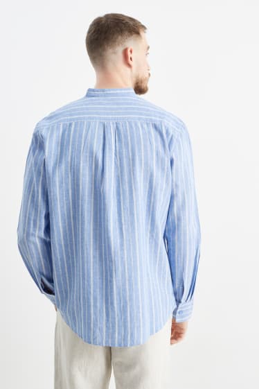 Heren - Overhemd - regular fit - opstaande kraag - linnenmix - gestreept - blauw