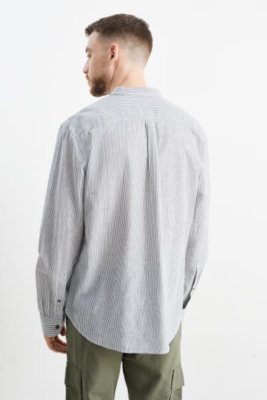 Hombre - Camisa - regular fit - cuello mao - mezcla de lino - de rayas - verde