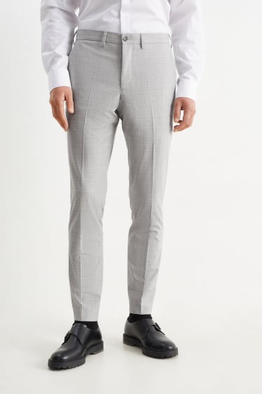 Pánské - Oblekové kalhoty - slim fit - Flex - kostkované - šedá