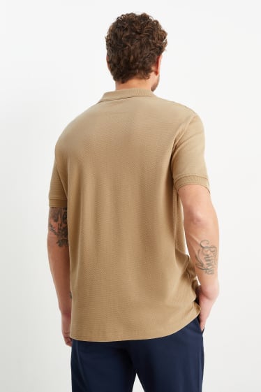 Men - Polo shirt - textured - light brown