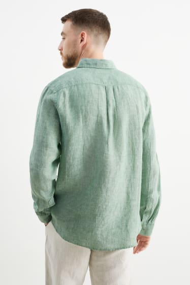 Uomo - Camicia di lino - regular fit - collo all'italiana - verde chiaro