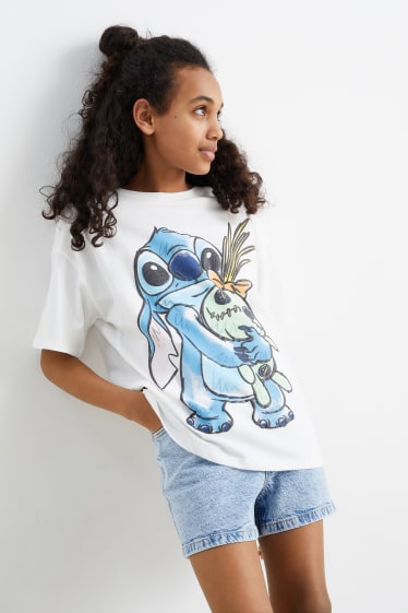 Kinder - Lilo & Stitch - Kurzarmshirt - weiss
