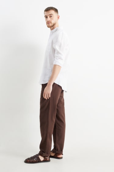 Heren - Chino - tapered fit - linnenmix - donkerbruin