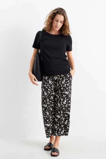 Women - Maternity trousers - palazzo - floral - black