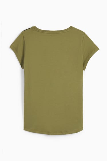 Damen - Basic-T-Shirt - dunkelgrün / schwarz