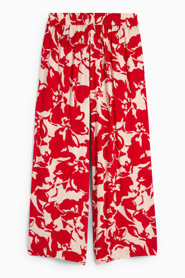 Women - Cloth trousers - high waist - wide leg - floral - red