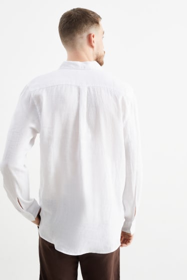Uomo - Camicia di lino - regular fit - collo all'italiana - bianco