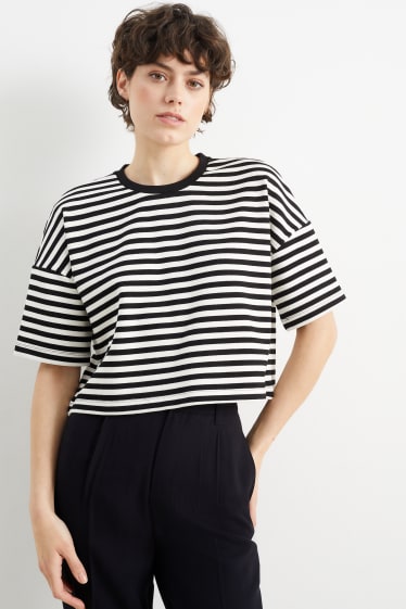 Mujer - Camiseta crop - de rayas - negro