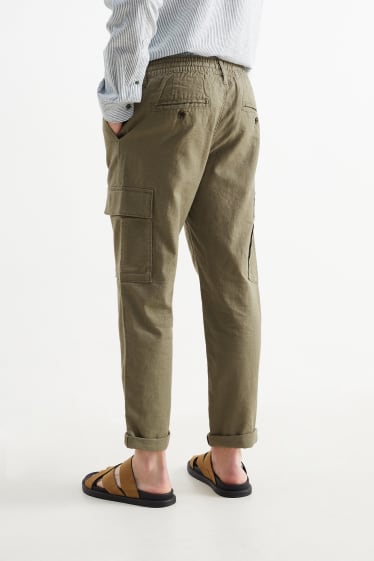 Pánské - Cargo kalhoty - tapered fit - lněná směs - zelená