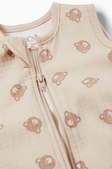 Babies - Teddy bear - muslin baby sleeping bag - 0-6 months - beige