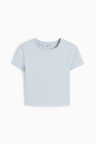 Dona - CLOCKHOUSE - samarreta de màniga curta crop - blau clar