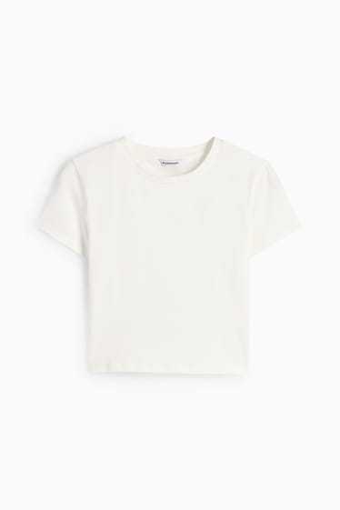 Femei - CLOCKHOUSE - tricou crop - alb-crem