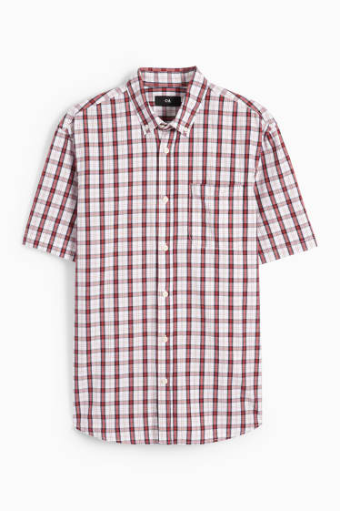 Home - Camisa - regular fit - button-down - de quadres - vermell
